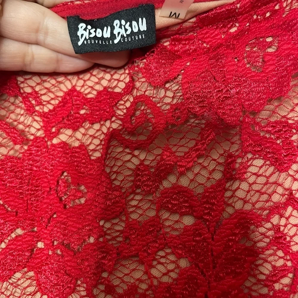 Bisou Bisou Red Asymmetrical Lace Dress - Picture 5 of 10